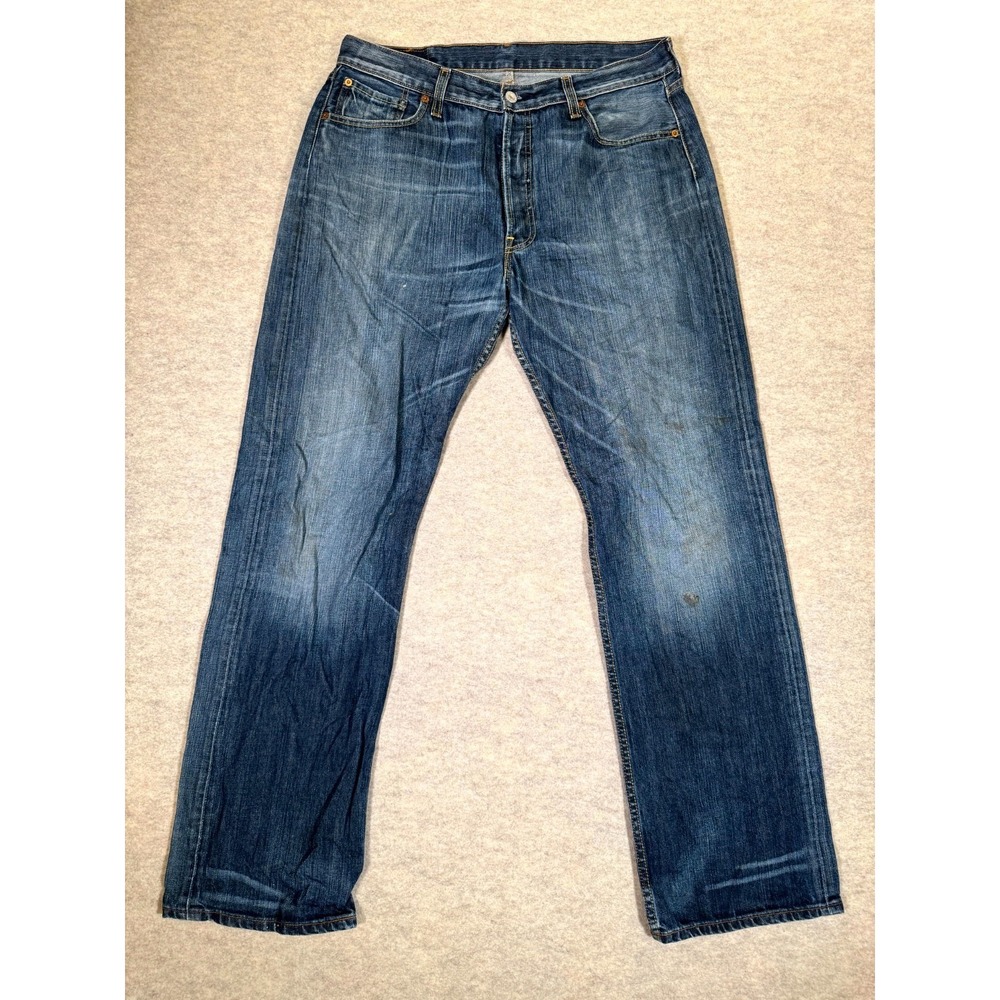 Levis 501 Original Fit Straight Jeans Mens 36x34 Blue Denim Cotton Button Fly